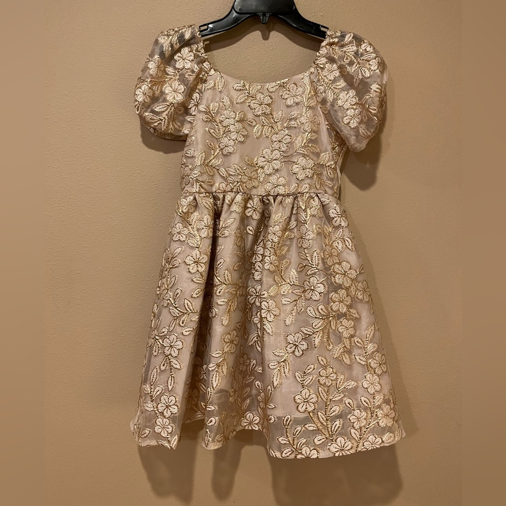 Rare Editions Cream and Gold Floral Dress